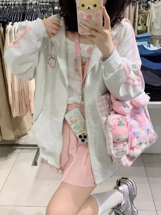 Harajuku Cat Embroidery Oversized Hoodie